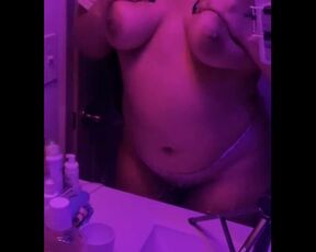 Sexy Ebony College Girl Grabs her Tits and Plays with Roughly them in Mirror for you