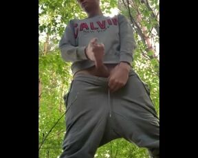 Twink boy cumming in the forest