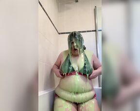 Slut covered in slime and gunge sploshing humiliation