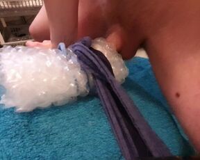 Mushroom Cock Cumming Through Bubble Wrap (Homemade Toy)