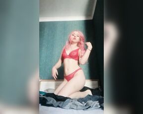 Homemade sexy hot striptease in red lace lingerie