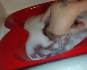 Dirty little slut takes a bubble bath in heart shaped tub and plays with feet ????????????