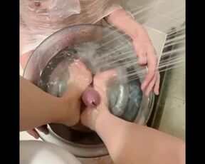 my master washed her feet with my penis !