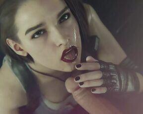 Jill from Resident Evil jerks off his dick and eats sperm