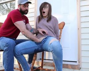 Squirting in my jeans - Neighbours watch me orgasm - BIG SQUIRT