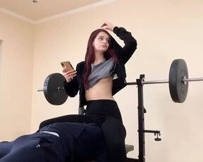 Fullweight Ignore Facesitting in Black Yoga Pants with Red-head Mistress Sofi