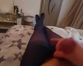 Sissy Crossdresser FemBoy in black pantyhose teasing. Fetish, feminization.